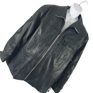 M.JULIAN/WILSONS LEATHER! BLACK GENUINE LEATHER SERPENT ARM DETAIL JACKET! SZ L